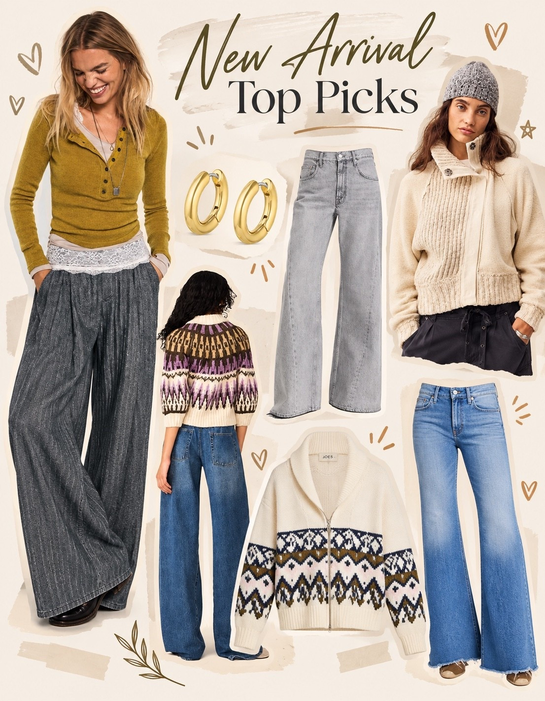 MOST popular fall trending jeans - Mother The Lemon Twist Sneak High Rise Wide Leg Jeans. Over 50 women fall picks: gorjana chunky gold Lou Hoops, Free People We The Free Annie Cozy Funnel-Neck Cardigan, Mother The Doozy Fray High Rise Flare Jean, Joe's Jeans Women's The Inga Fair Isle Shawl Collar Sweater, Steve Madden Women's Adley Half Sleeve Zip-Front Sweater, Free People We The Free Hudson Solid Cashmere Henley #freepeople #mother #falljeans #falltrends2025 #over50style #over40style #dailystylefinds

#LTKOver40 #LTKSaleAlert #LTKTall