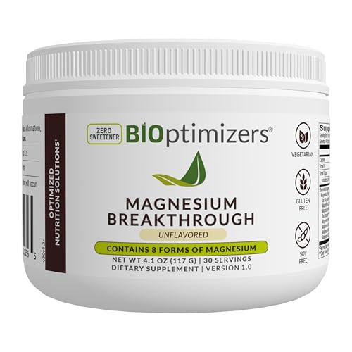BIOptimizers Magnesium Breakthrough Drink Unflavored - 8 Forms of Magnesium: Glycinate, Malate, Citrate, and More - Natural Sleep Supplement – 6 oz (30 Servings) | Amazon (US)