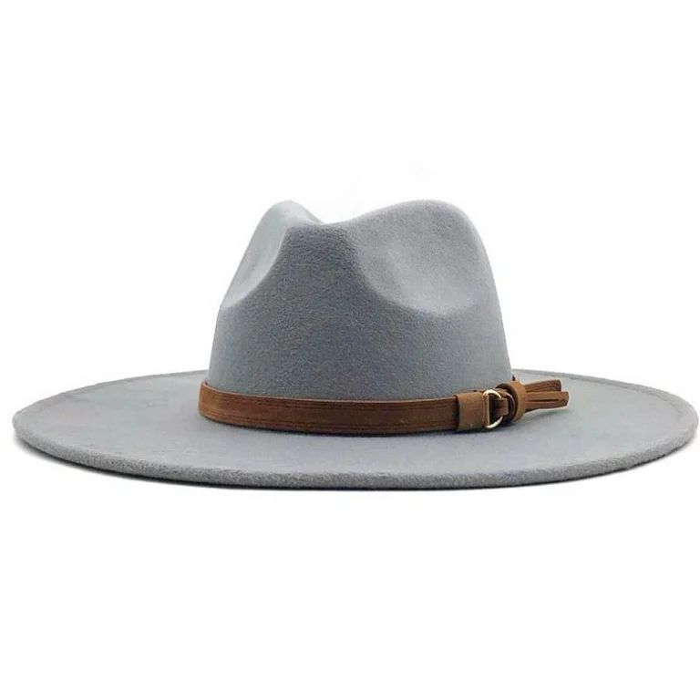 Doublju Women's Wide Brim Dandy Fedora Panama Hat with Brown Belt - Walmart.com | Walmart (US)