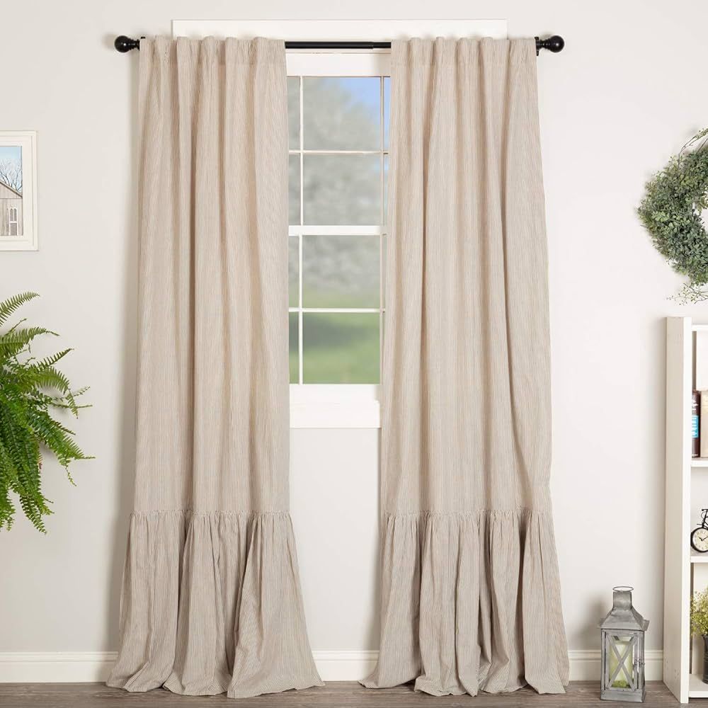 Sara's Ticking Ruffled Panel Curtains, Set of Two, 84" Long, Black & Cream Mini Mini Stripe, Vint... | Amazon (US)