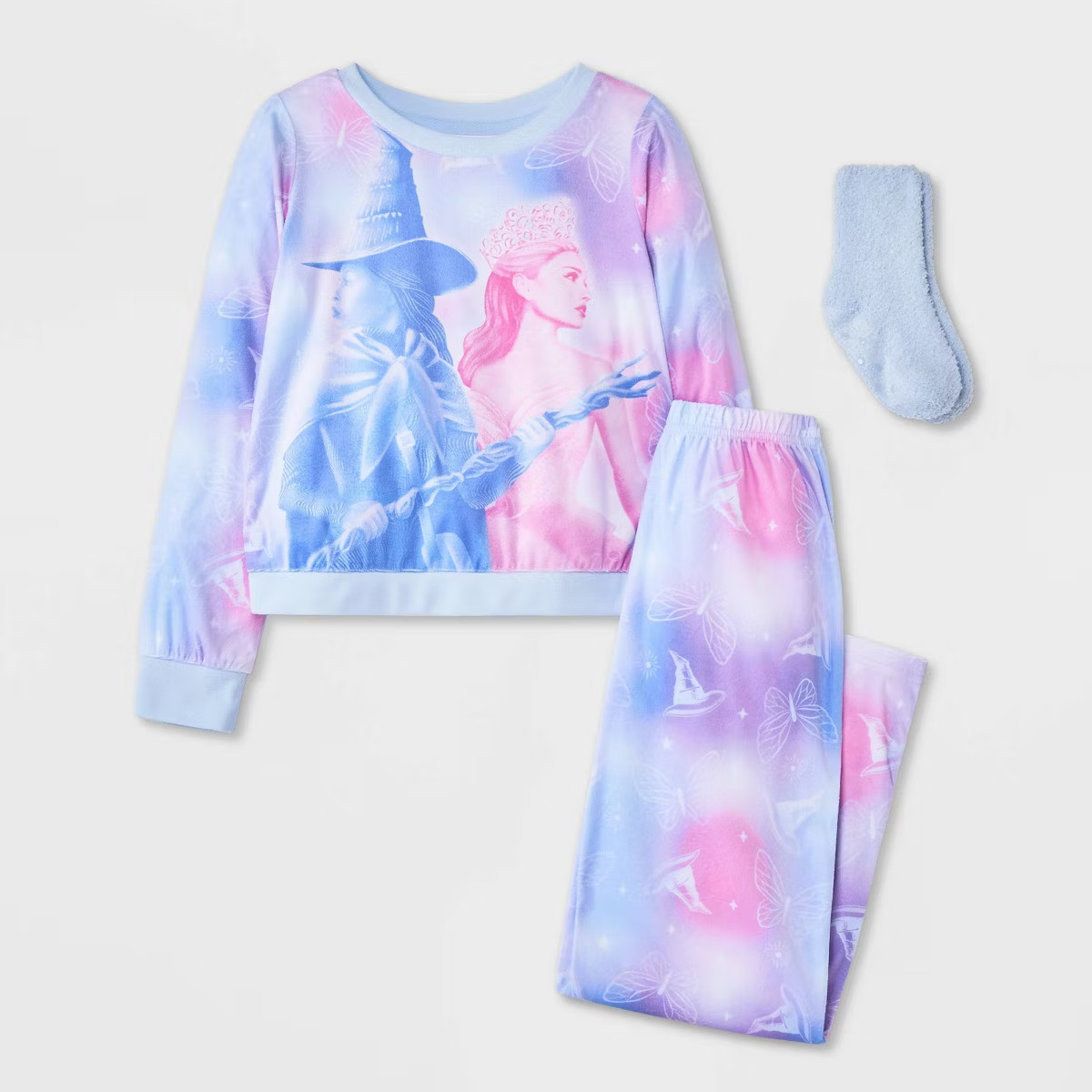 Girls' 2pc Wicked Glinda Cozy Pajama Set with Socks - Blue | Target