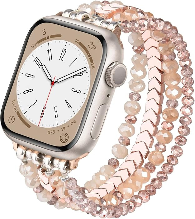 MOFREE Beaded Bracelet Apple Watch Band for Women 38mm 40mm 41mm 42mm, Elastic Stretch Women Stra... | Amazon (US)