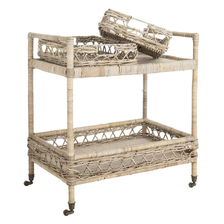 Safavieh Ambrose 2 Tier Nautical Rattan Bar Cart with Casters | Walmart (US)
