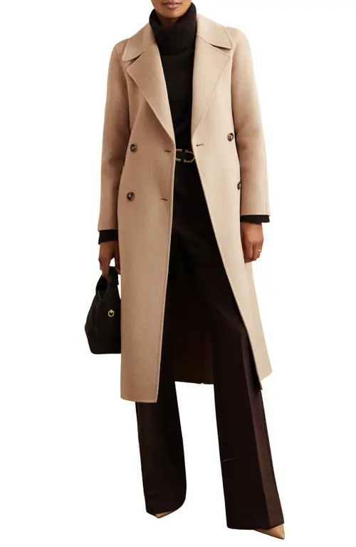 Reiss Rene Double Breasted Wool Blend Coat in Neutral at Nordstrom, Size 12 Us | Nordstrom
