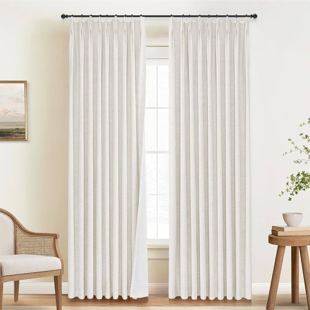 INOVADAY 100% Blackout Curtains for Bedroom, Pinch Pleated Linen Blackout Curtains 108 Inch Lengt... | Amazon (US)