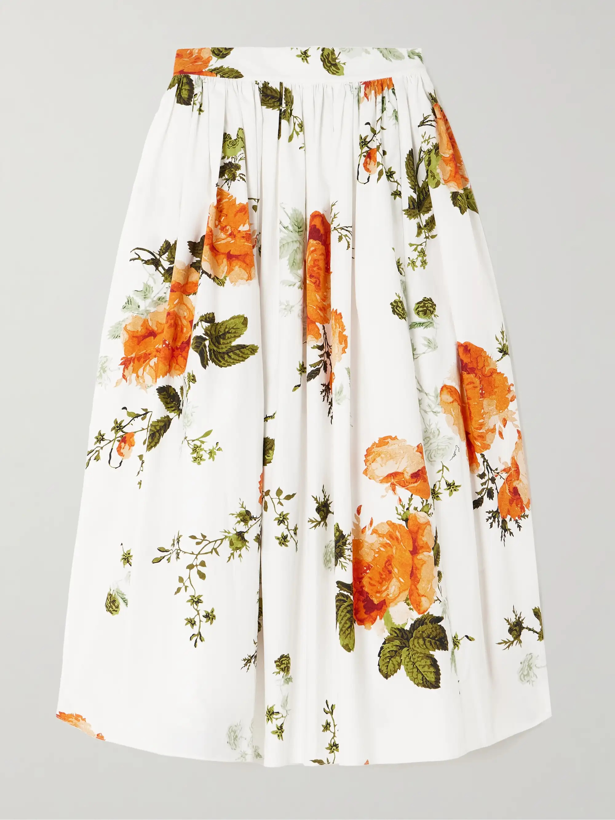 ERDEMGathered floral-print cotton-poplin midi skirt | NET-A-PORTER (US)