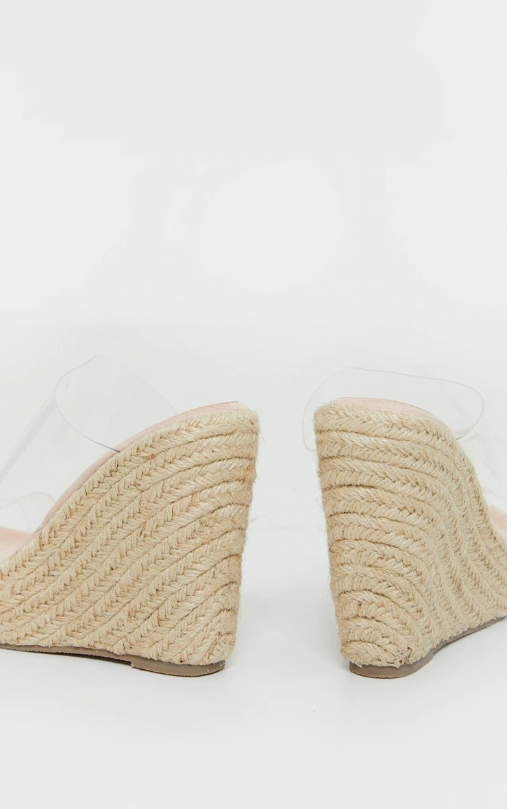 Nude Twin Strap Clear Mule Espadrille Wedges | PrettyLittleThing US