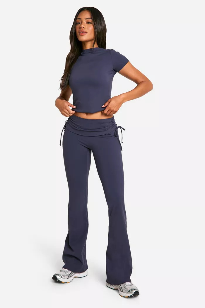 Dsgn Studio Supersoft Sculpt Ruched Side Flared Legging | Boohoo.com (UK & IE)