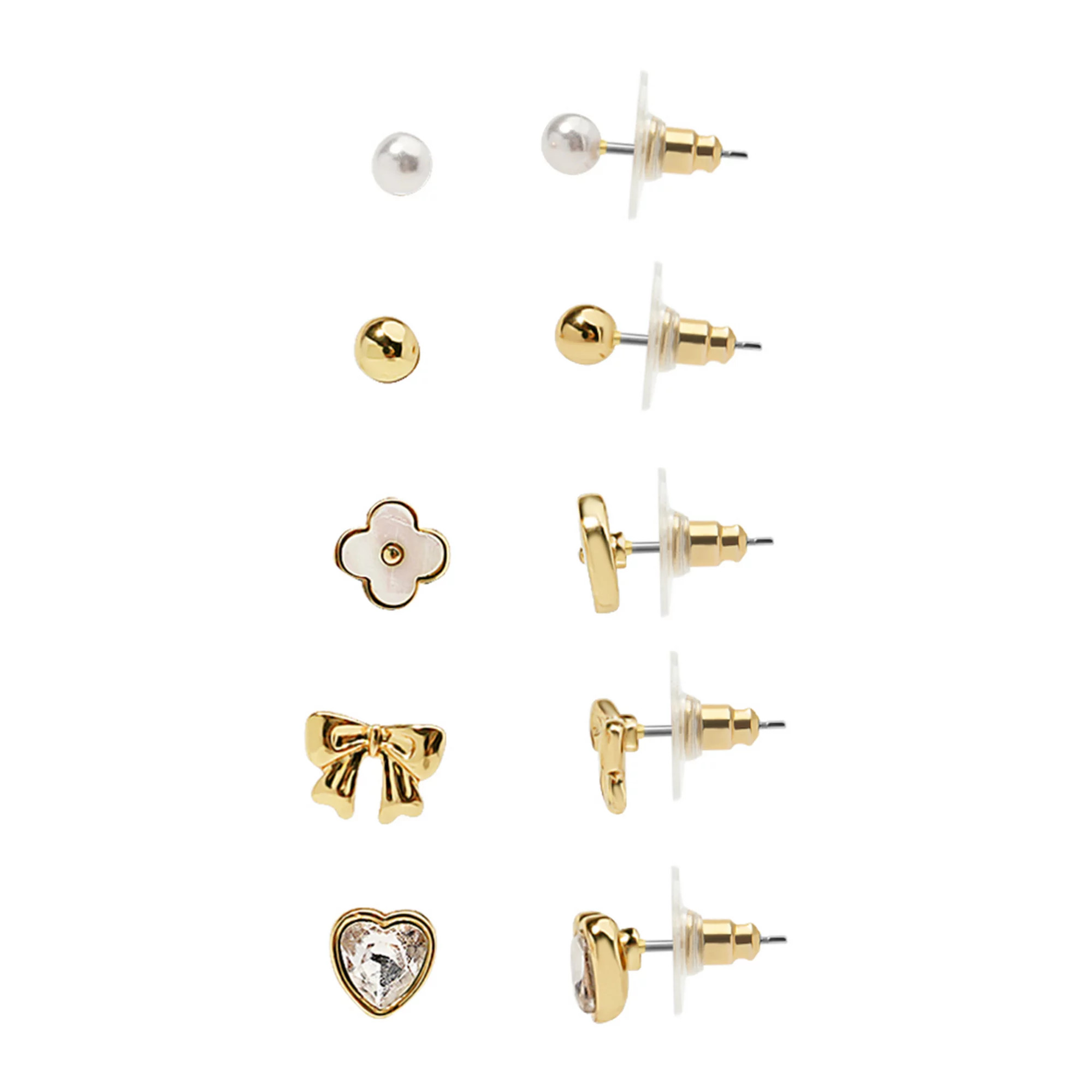 LC Lauren Conrad Gold Tone 5-Pair Simulated Pearl & Clover Earring Set | Kohl's