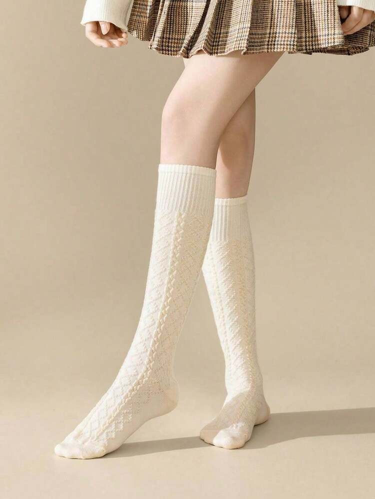 1 Pair Women Knee-High Socks, Multi-Color Wool Blend Fashionable Versatile Leg Warmers For Daily Wear, Y2k | SHEIN