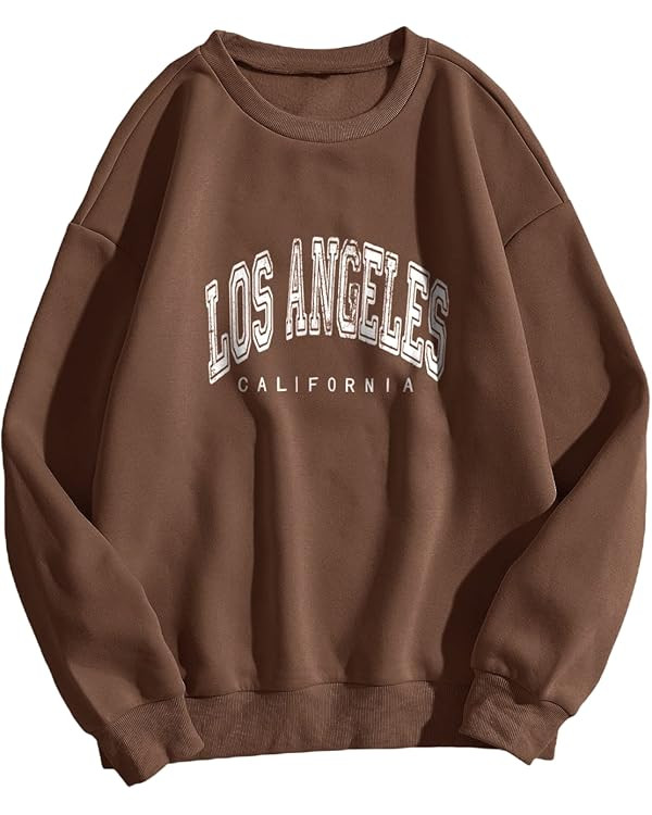 SheIn Women's Casual Long Sleeve Round Neck Slogan Graphic Pullover Sweatshirt | Amazon (US)