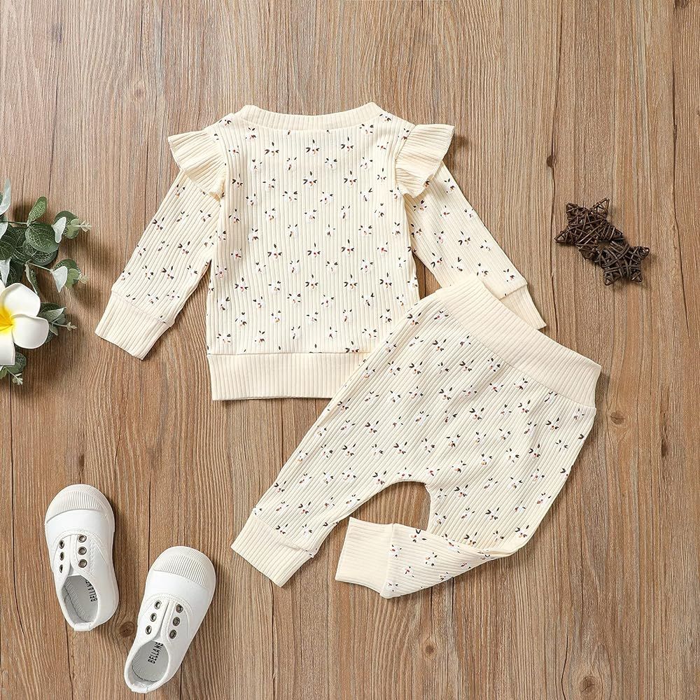 COORALLY Baby Girl Floral Clothes Long Sleeve Rufflle Sweatshirt Pullover Tops Bowknot Pants Outfits | Amazon (US)