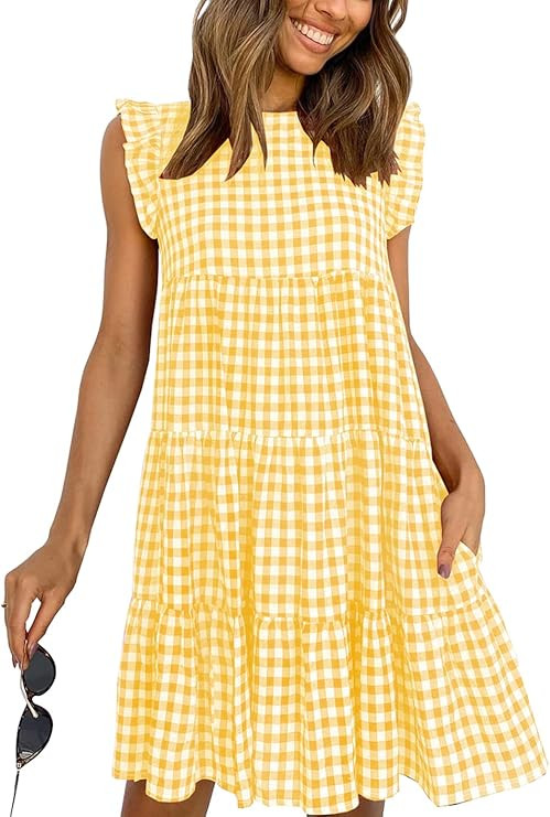 KIRUNDO Women’s Summer Dress Sleeveless Ruffle Sleeve Round Neck Mini Dress Solid Color Loose F... | Amazon (US)