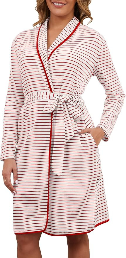 VibeVista Soft Cotton Robes for Women Striped Long Sleeve Kimono Bathrobe House Coats Bath Robe L... | Amazon (US)