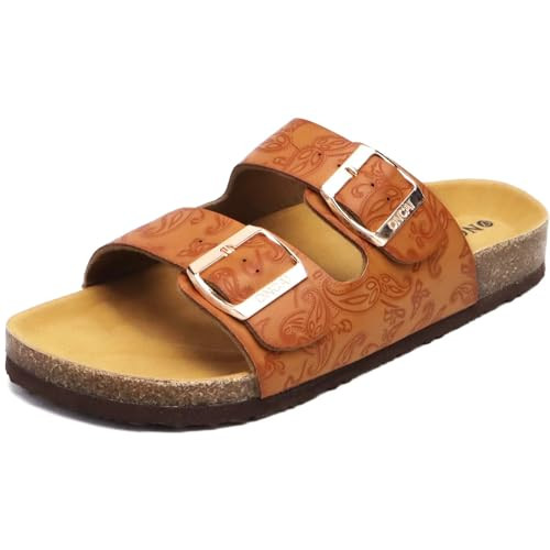 ONCAI Womens Flat Slide Sandals with Arch Support 2 Strap Adjustable Buckle Slip on Slides Shoes ... | Amazon (US)