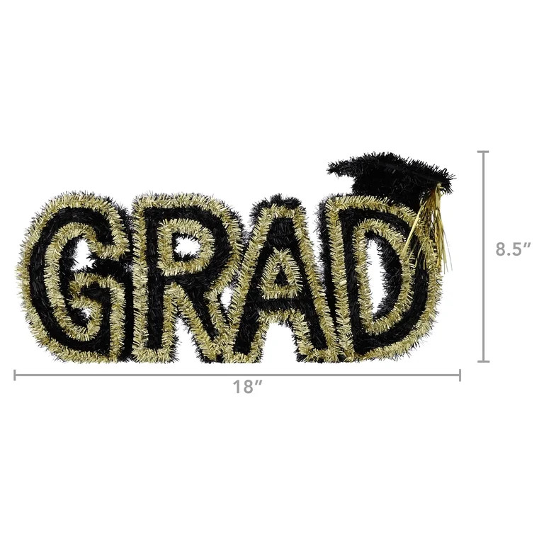 Tinsel Grad Tabletop Decoration, Black and Gold, 17.75" x 8.5", Graduation by Way To Celebrate | Walmart (US)