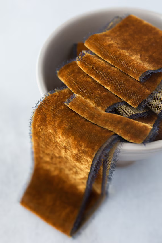 Vintage Gold Velvet Ribbon Silk Bridal Bouquet Invitations | Etsy | Etsy (US)