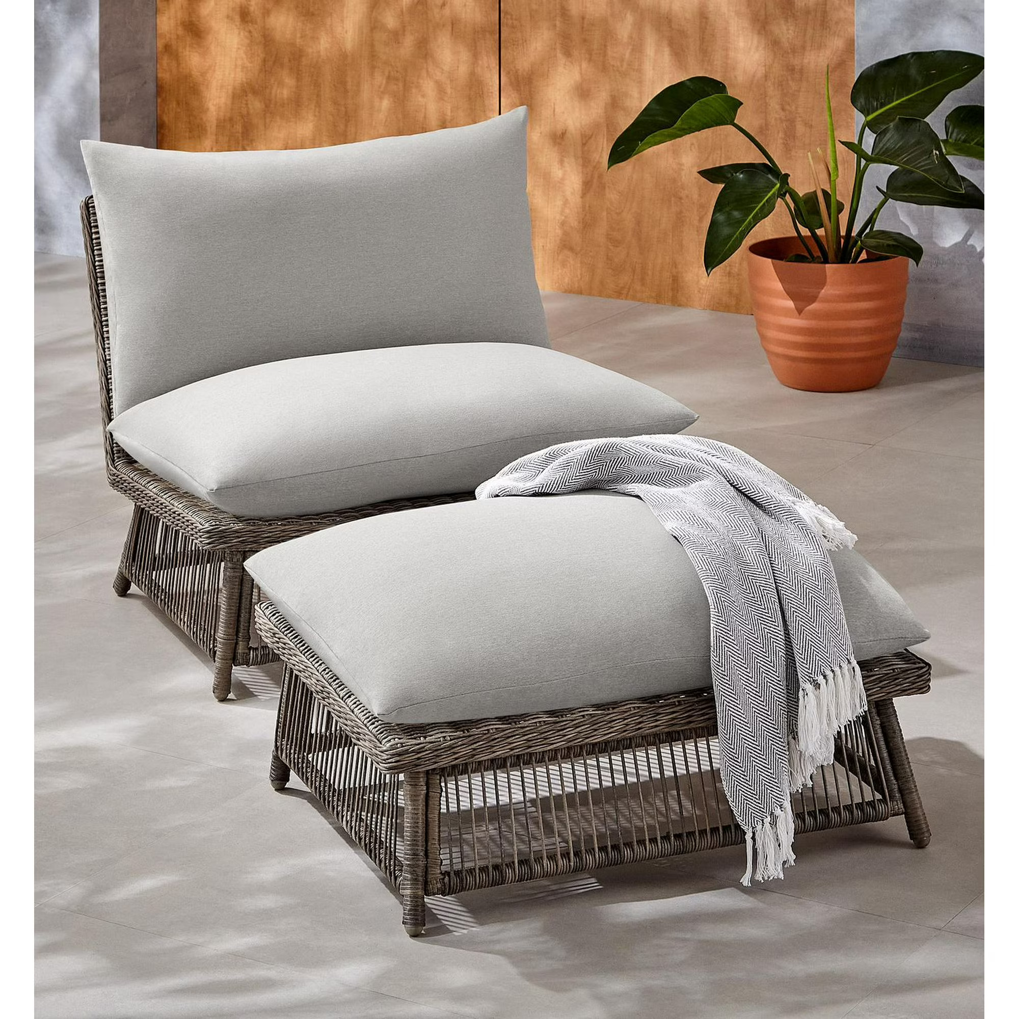 Better Homes & Gardens Lola Patio Outdoor Cuddle Chair & Ottoman - Tan, Handwoven wicker | Walmart (CA)