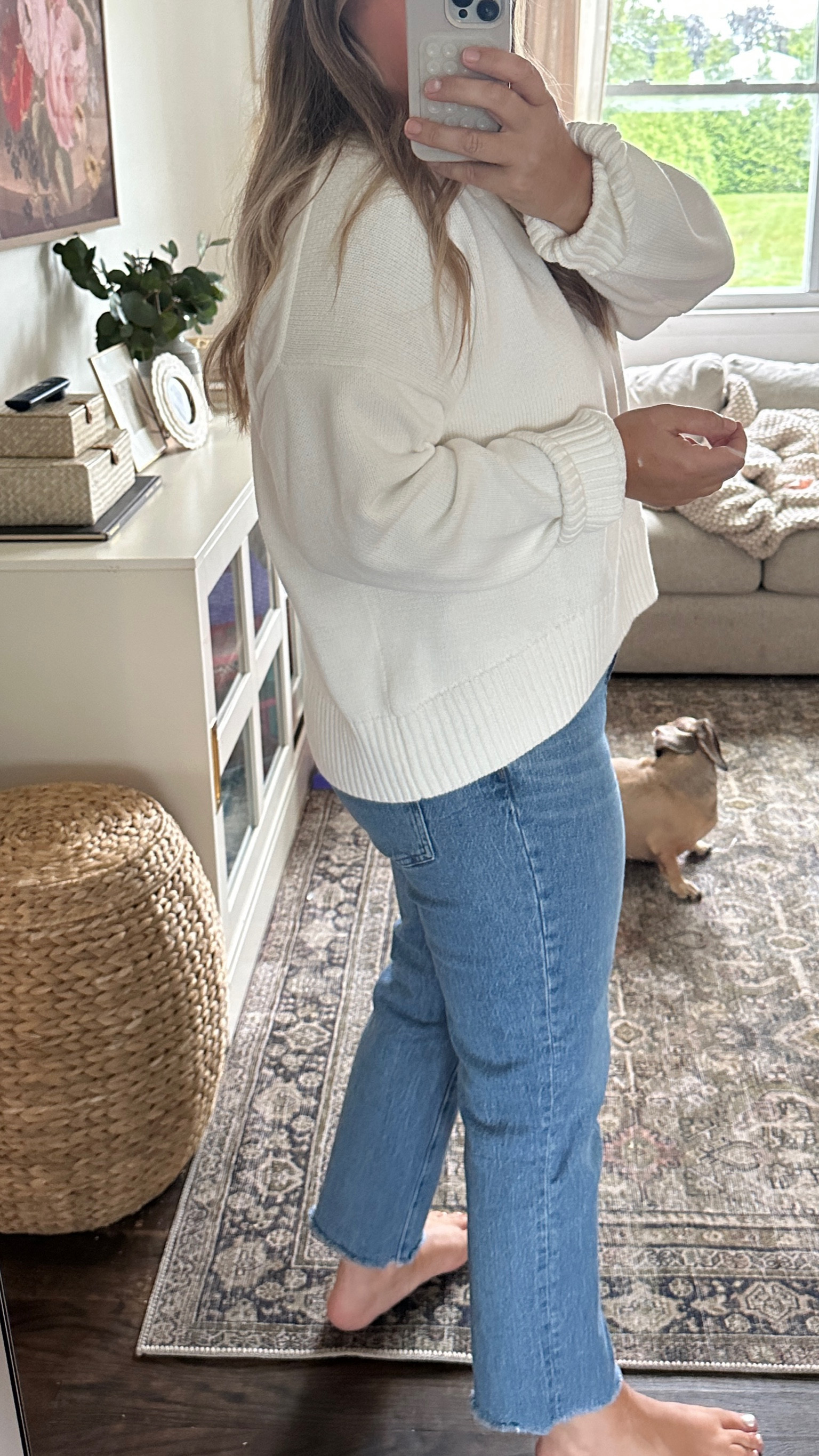 I wear a medium in sweater and size down one in these perfect vintage madewell jeans! #madewell 

#LTKmidsize