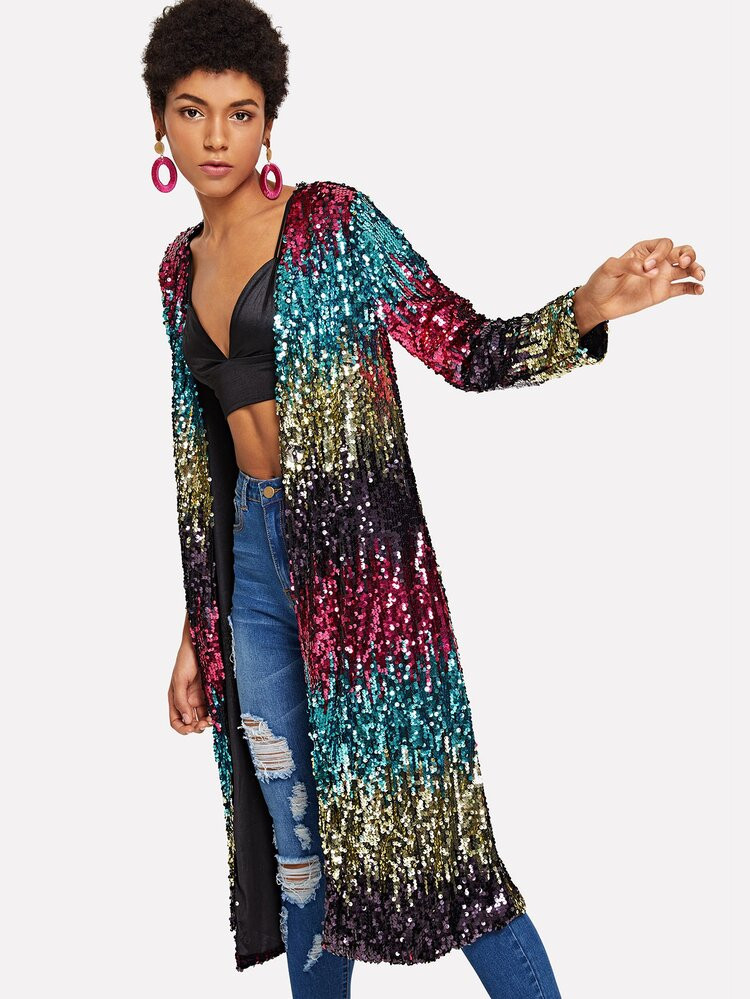 Sequin Open Front Outerwear | SHEIN