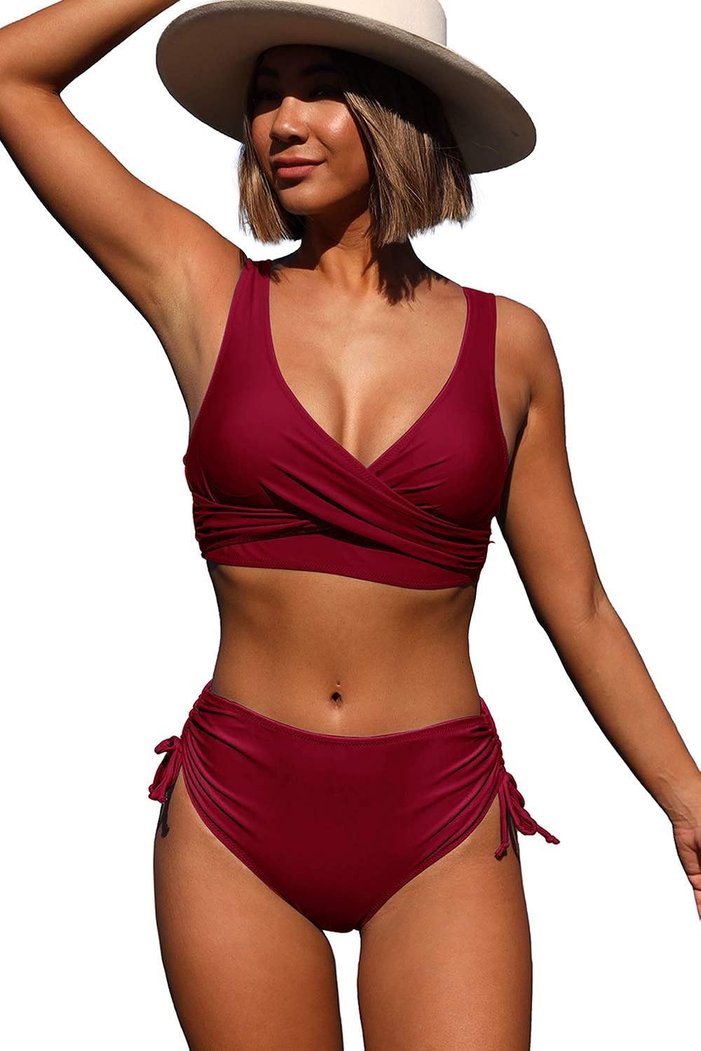 Women's High Waisted Bikini Twist Front Tie Back 2 Piece Swimsuits | Amazon (US)