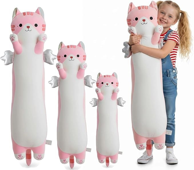 Long Cat Plush Pillow, Cute Cat Stuffed Animal Body Pillow with Wings, Soft Kawaii Kitty Hugging ... | Amazon (US)