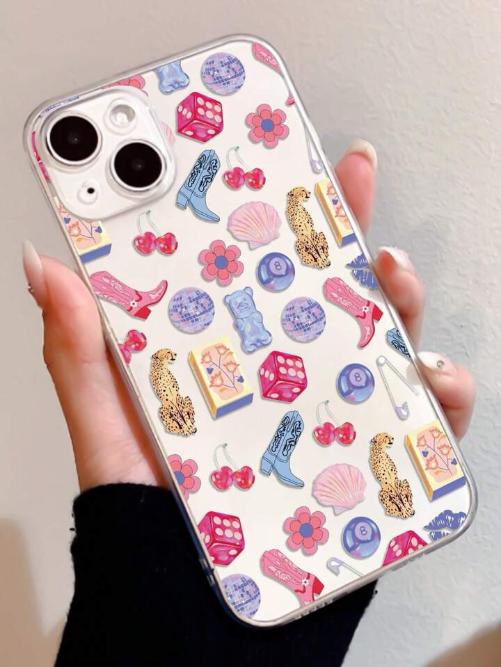 1pc TPU Full Coverage Finger-Resistant Phone Case With Leopard Disco Light And Cowboy Boot Print,... | SHEIN