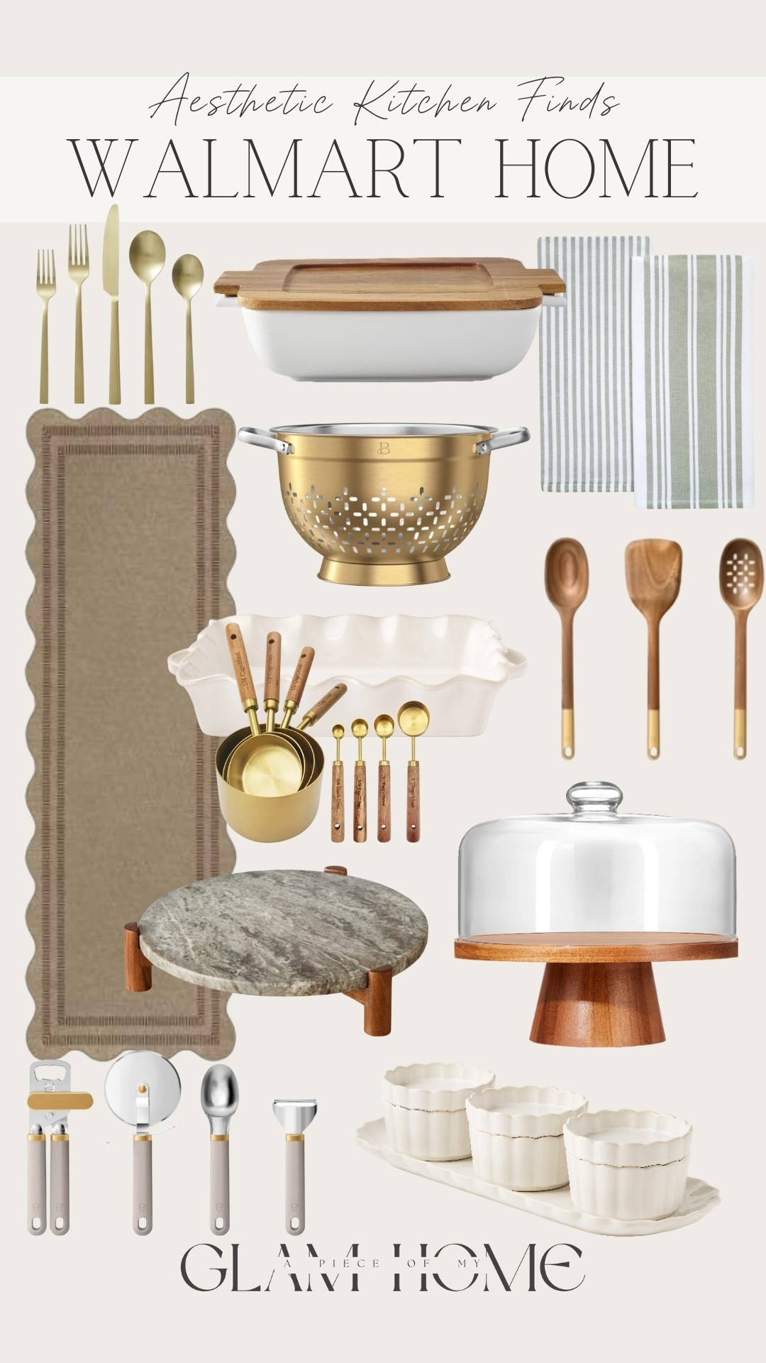 Aesthetic kitchen finds from Walmart!! 


Strainer, runner, measuring spoons, cups, cake stand, tray, bakeware, towels, affordable home 

#LTKFindsUnder100 #LTKHome #LTKHoliday