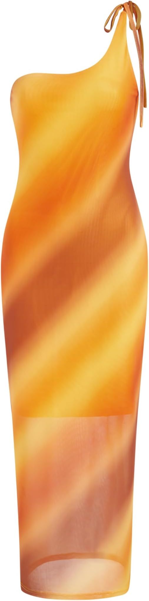 CIDER Miami Sunset Vacation Mesh Asymmetrical Neck Ombre Midi Dress | Amazon (US)