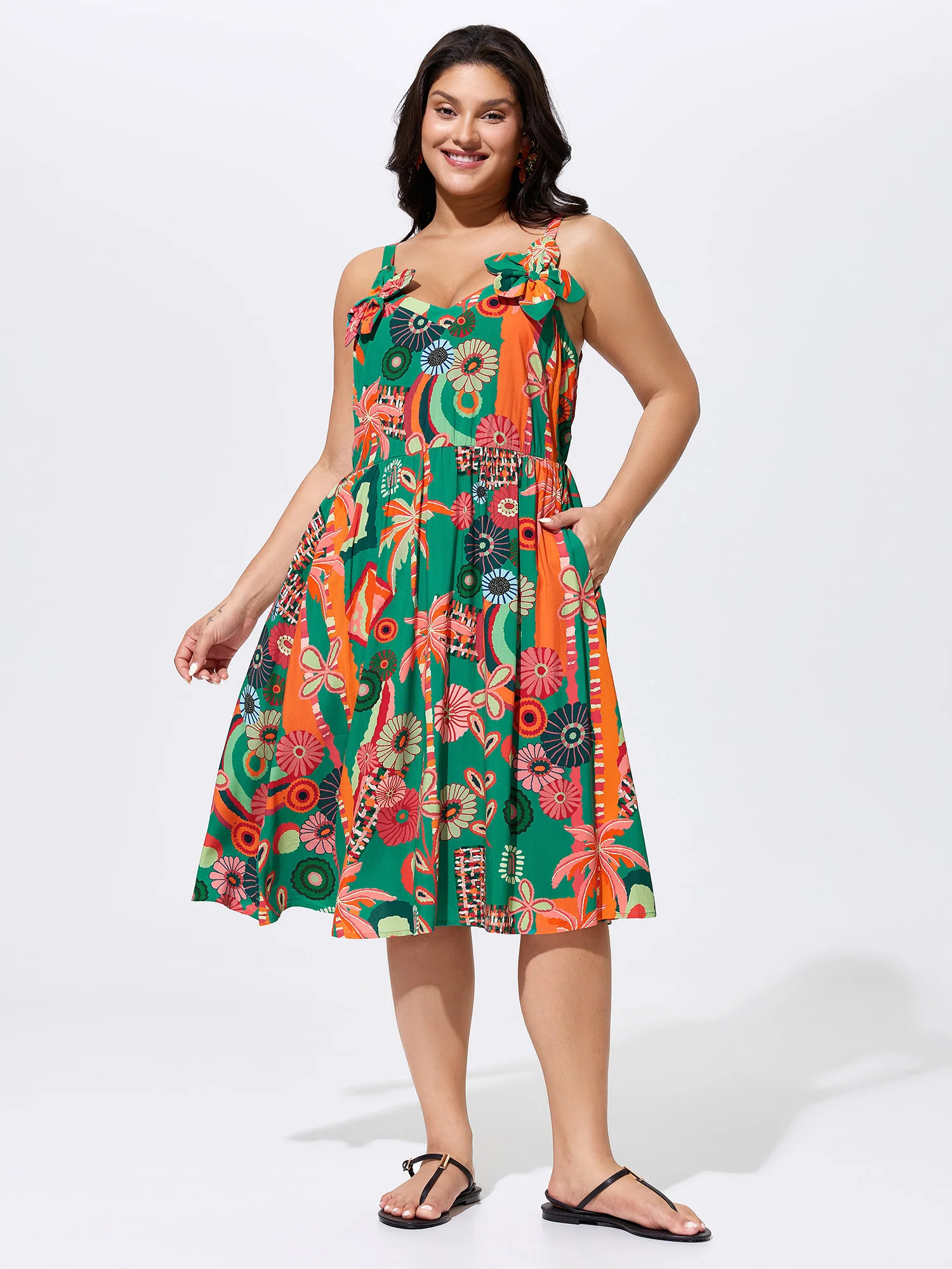 Supersoft Vibrant Tropical Print Floral Strap Midi Dress | Bloomchic