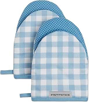 KitchenAid Gingham Mini Oven Mitt 2-Pack Set, Blue Velvet, 5.5"x8" | Amazon (US)