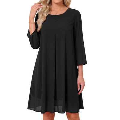 INSPIRE CHIC Women's Chiffon Summer 3/4 Sleeve Crewneck Knee Length Flowy Wedding Guest Dress Small Black | Target