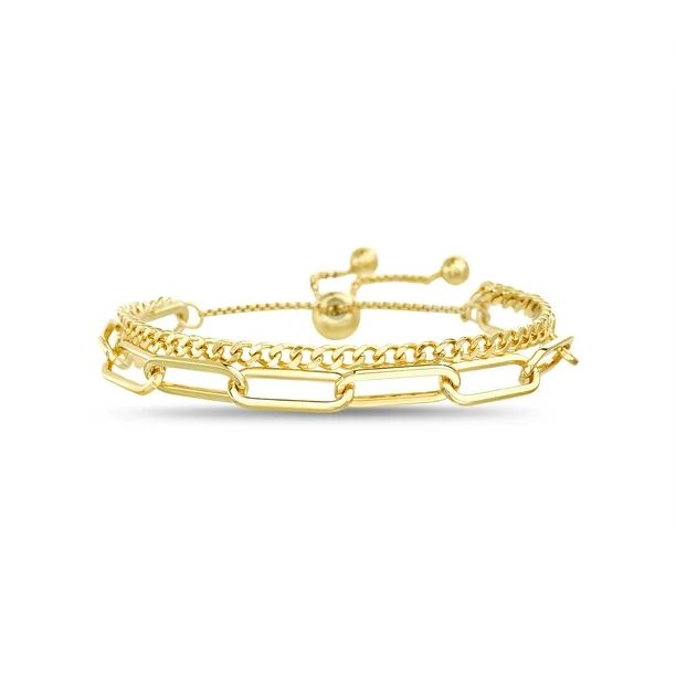 Lesa Michele Double Stranded Curb & Oval Link Slider Bracelet in Yellow Gold Plated Brass for Wom... | Walmart (US)