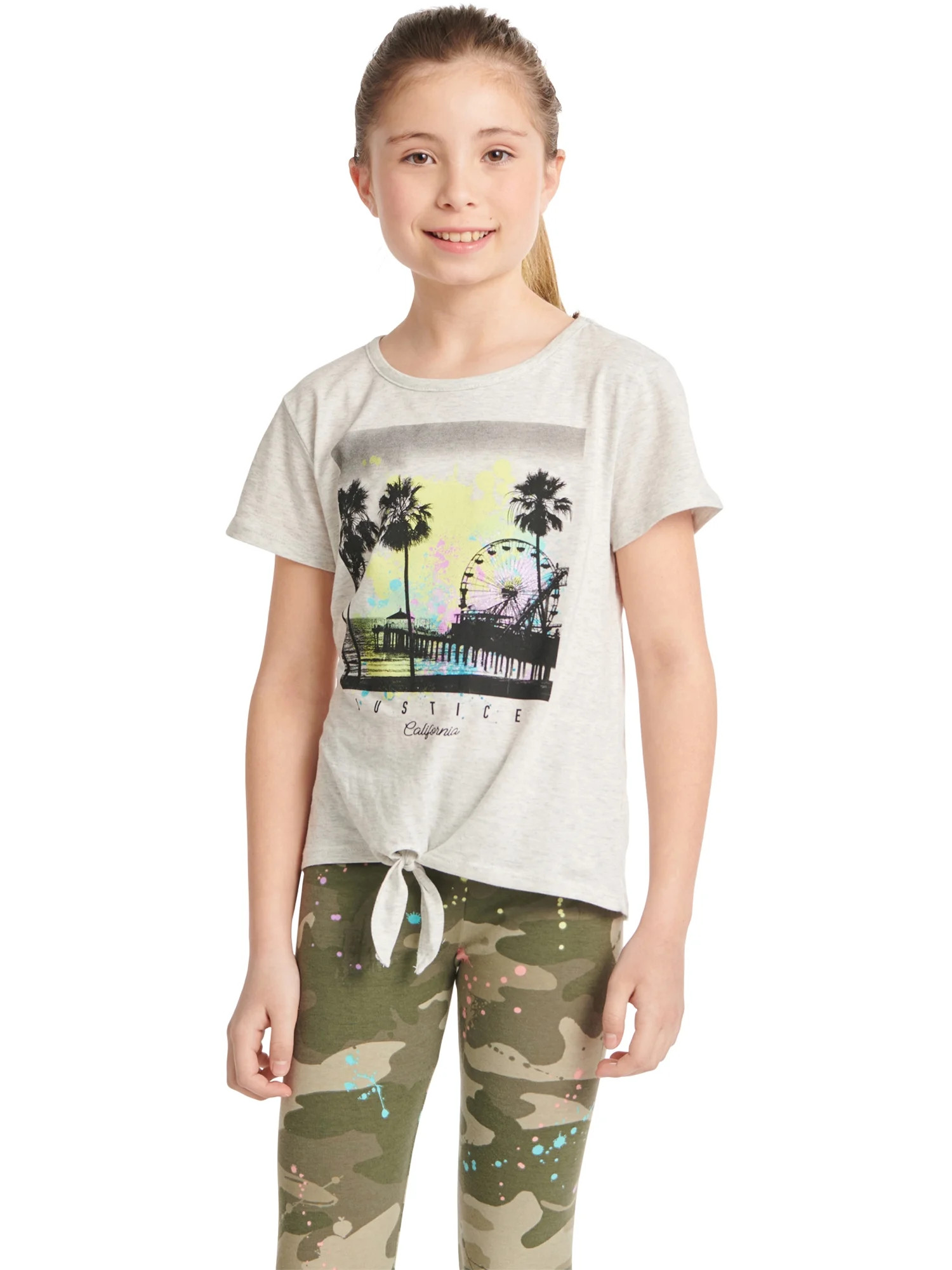 Justice Girls Short Sleeve Tie Front T-Shirt, Sizes XS-XLP | Walmart (US)