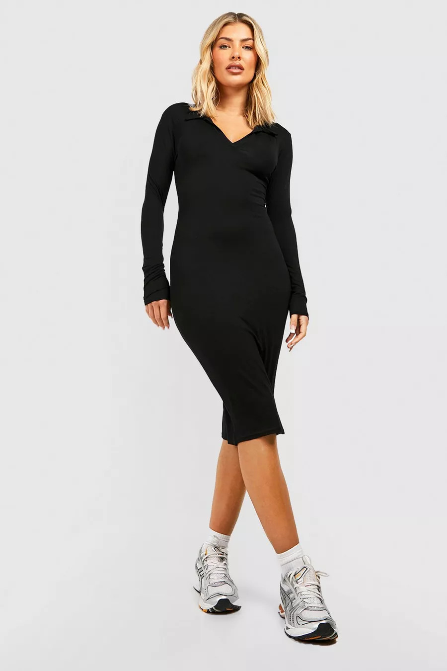 Basics Rugby Collar Midi Dress | Boohoo.com (US & CA)