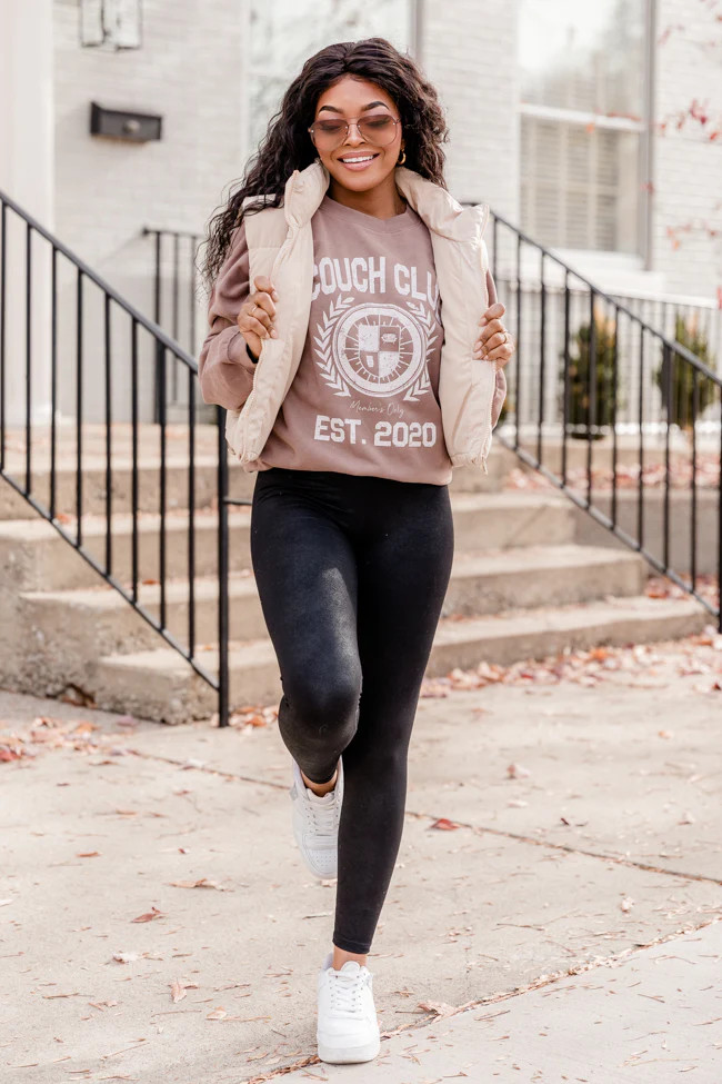 Couch Club Mocha Oversized Graphic Sweatshirt | Pink Lily