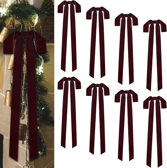 8 Pcs Christmas Velvet Swag Bows, 24 x 12 Inch Large Velvet Christmas Wreath Bows Rustic Crafts B... | Amazon (US)