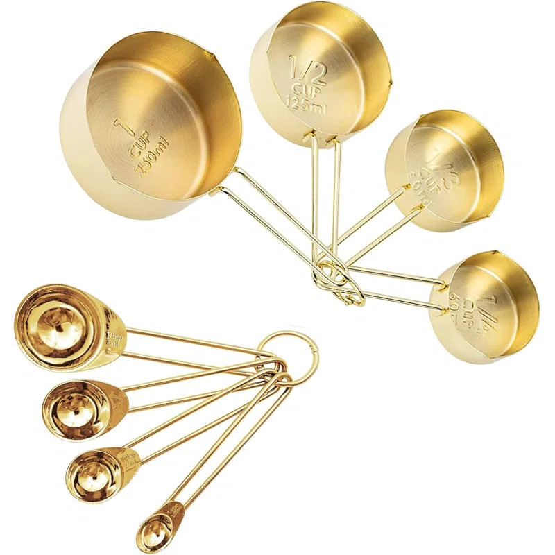 Toledo Bath & Kitchen Gold Measuring Cups And Spoons Set, 8 PCS Metal Measuring Cups And Stainles... | Wayfair North America