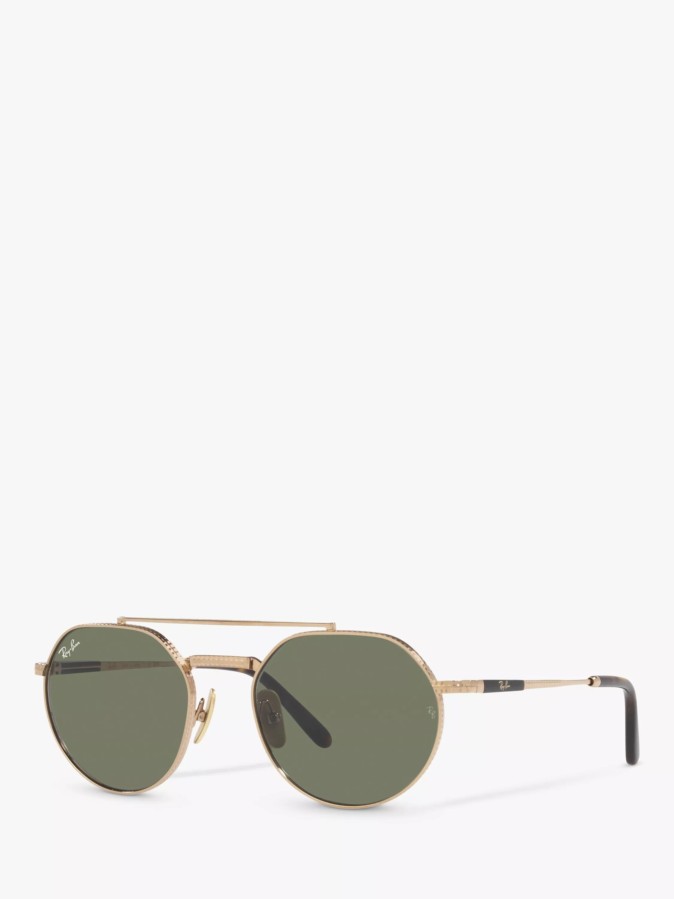 Ray-Ban RB8265 Men's Jack II Titanium Irregular Sunglasses, Gold/Green | John Lewis (UK)