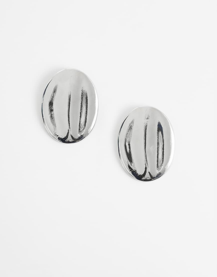 ASOS DESIGN large oval stud earrings in silver tone | ASOS (Global)