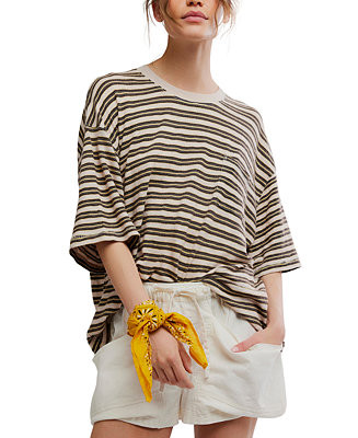 Women's Stripe Pocket Crew Neck T-Shirt | Macy's