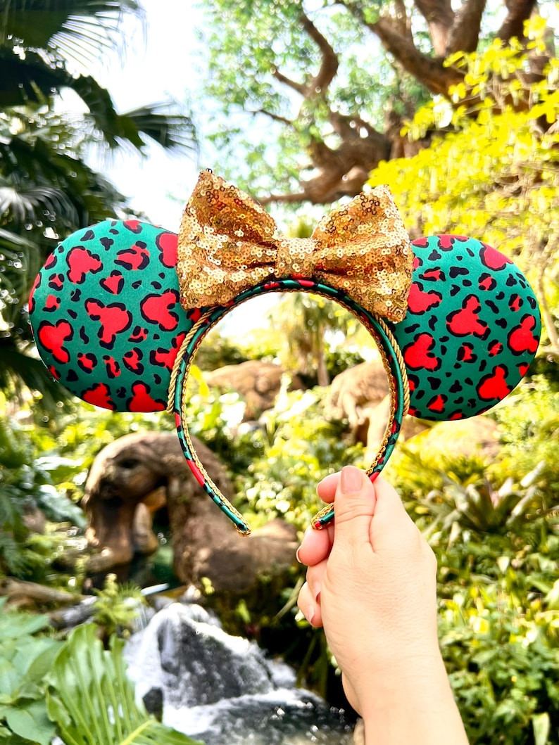 Christmas Cheetah Print Mickey Head Inspired Mouse Ears, Disney Ears, Minnie Ears, Mickey Ears, H... | Etsy (Global)