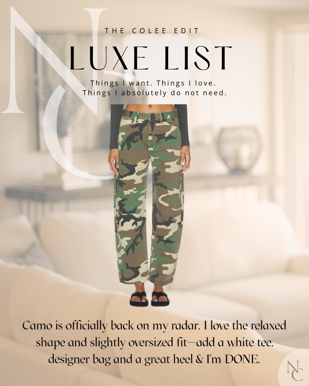 Camo is officially back on my radar. I’d style these with a crisp, white tea or button-down, designer bag, and a great heel and call it done.

#LTKootd #LTKdayinmylife #LTKgrwm