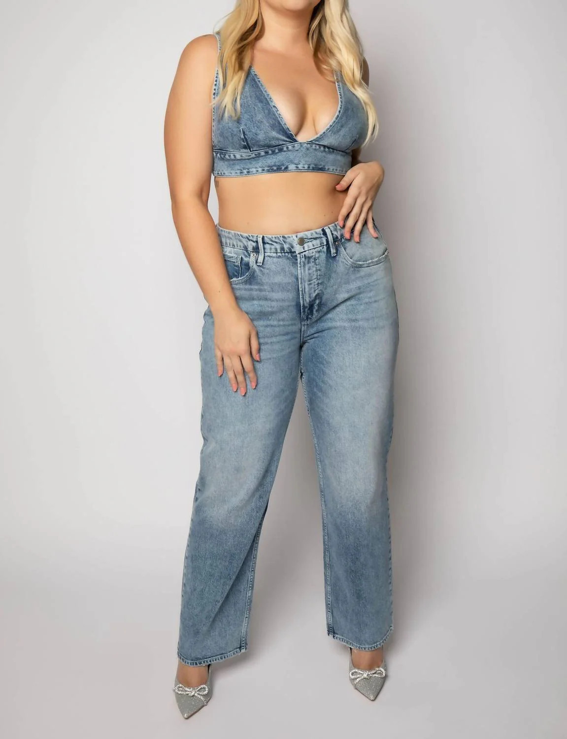Denim Bralette Top In Indigo | Shop Simon