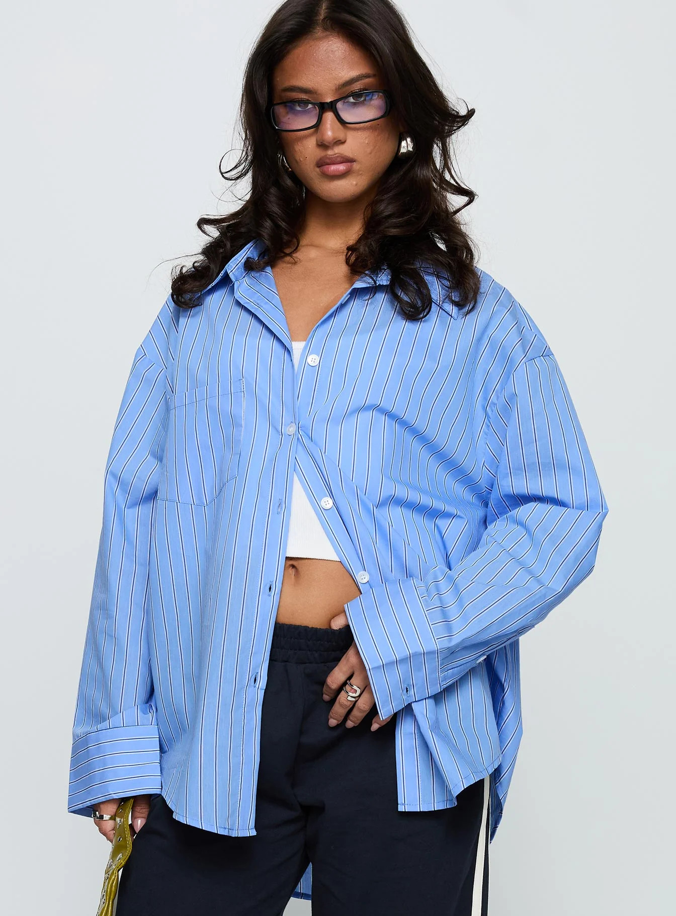 Kodhi Oversized Long Sleeve Top Blue Stripe | Princess Polly US