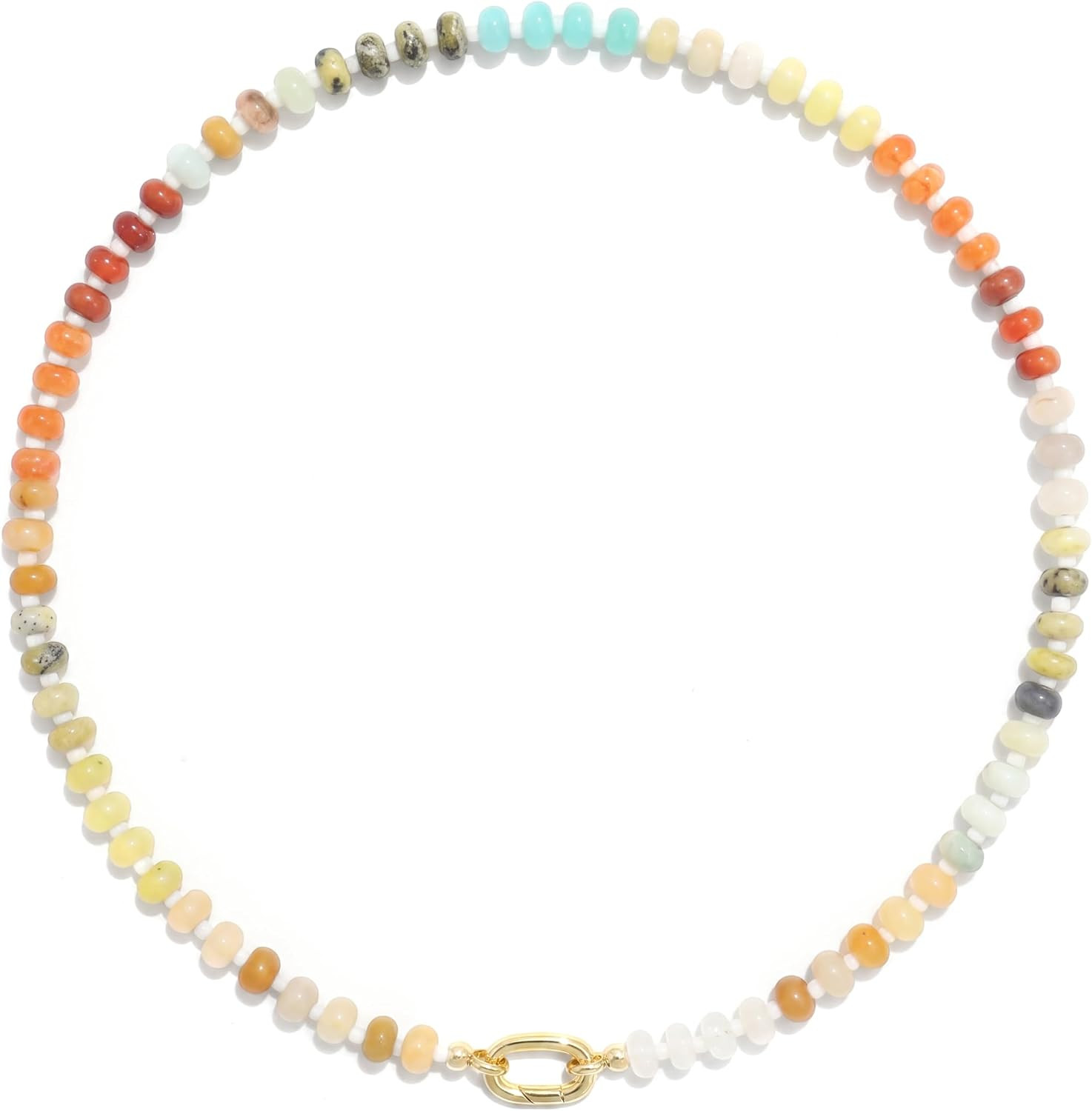 CONRAN KREMIX Colorful Stone Beaded Necklace for Women,Natural Gemstone Bead Choker Necklaces Boho Summer Beach Layering Necklace Jewelry Gift for Women | Amazon (US)
