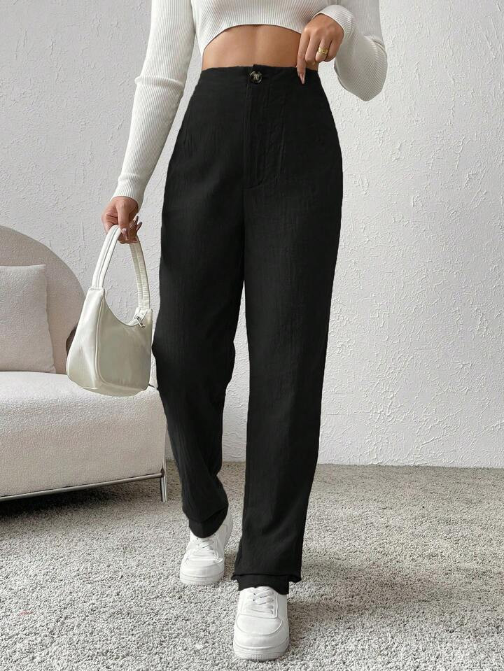 SHEIN Privé Cintura Alta Calças De Perna Reta | SHEIN