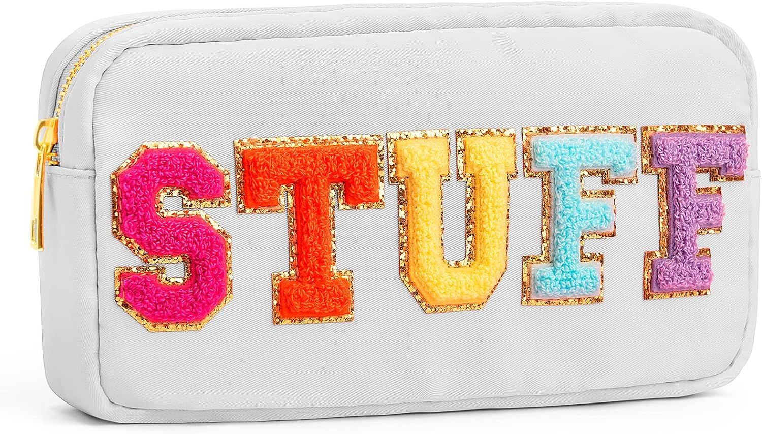 Glitter Chenille Letter Makeup Stuff Bag Glam Pouch, Small Preppy Patch Makeup Cosmetic Travel Zi... | Amazon (US)