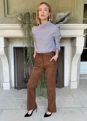 Kya Striped Long Sleeve Button Blouse - Brown | Benaar La