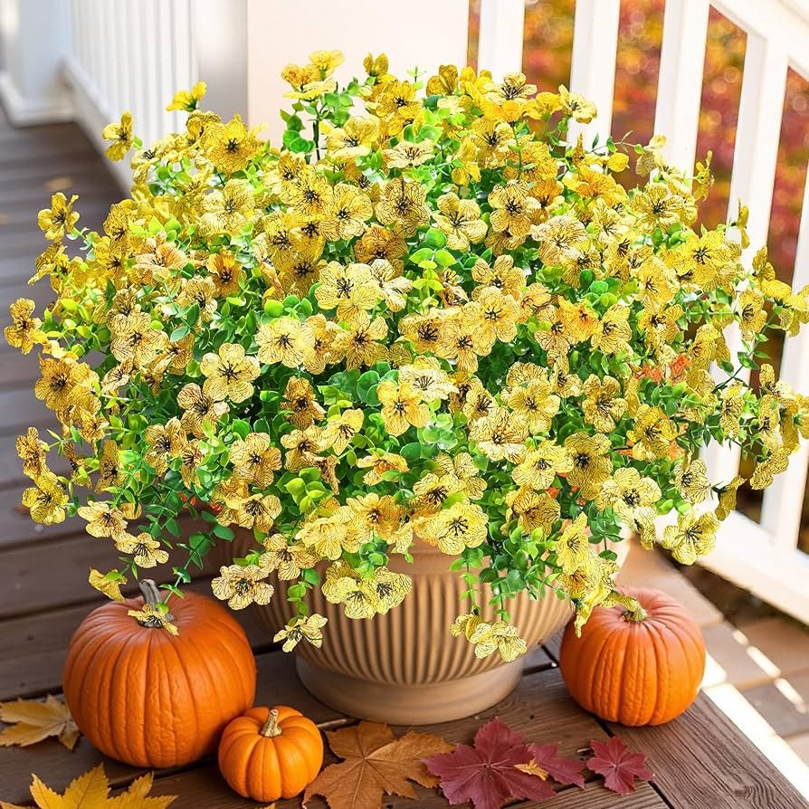 Artificial Fall Flowers Faux Mums for Outdoor Indoor Garden Home Decoration, Faux Flower Daisy wi... | Amazon (US)